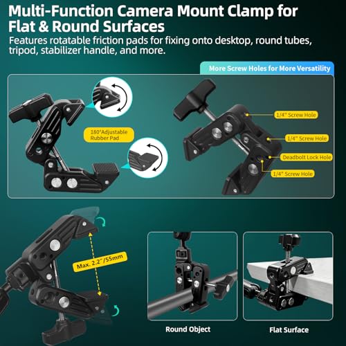 22" Magic Arm Clamp, Overhead Phone Mount Holder Stand, Flexible Desk Camera Mount, Articulating Friction Boom Arm with 1/4" 3/8" Threads for Phone, DSLR, Action Camera,Filming, Light, Webcam, Mic - size: MH05