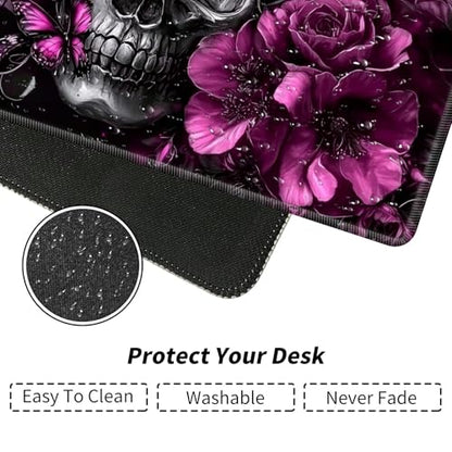 Skull Flowers Purple Butterflies for MTG & TCG Playmat Mouse Pad,BFDHGQZC 24" x 14" Game Mat for MTG/RPG/CCG Trading Card Game Playmats Table Mat Perfect for Card Games Video Games Computer Office - color: Skull Flowers Purple Butterflies