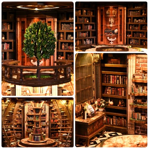 RHZN Book Nook Kit, 3D Wooden Puzzles for Adults, Miniature House Kit | Library - style: Library