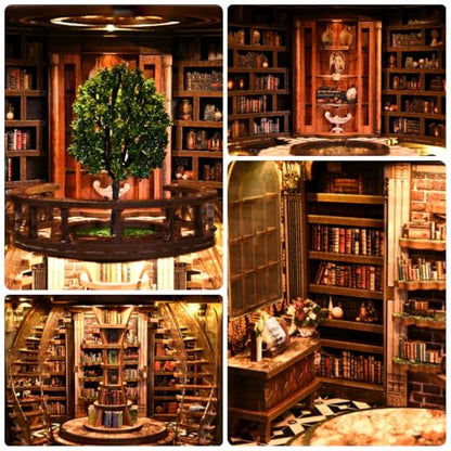 RHZN Book Nook Kit, 3D Wooden Puzzles for Adults, Miniature House Kit | Library - style: Library