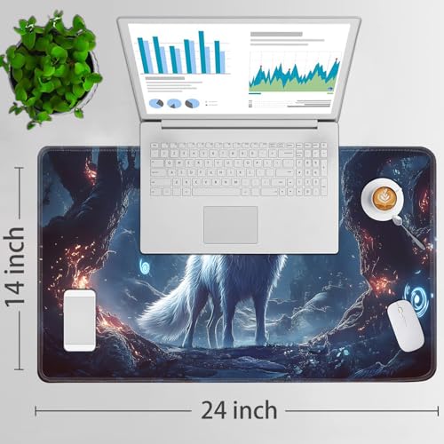 for MTG Game Playmat - 24 x 14 inches with Dices and Storage Bags, Non-Slip Base for TCG and Board Game Card Mats, Trading Card Games Mat, Glowing Wolf Pattern Collectible Card Playmats - color: Jv-playmat-p7-1-d108
