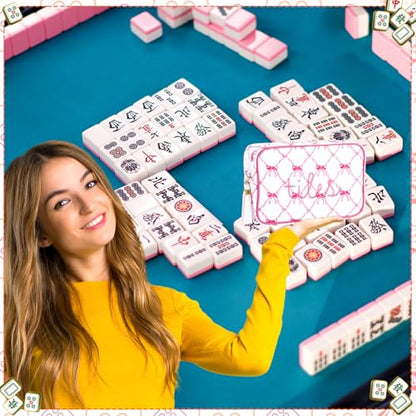 Sanwuta 1 Pcs Mahjong Tile Bag with Zipper,Pink,Bow | Embroidered Mahjong Case for 166 American Mahjong Tiles (1.2") Portable Bags for Board Game Party Gathering Travel - color: Pink, style: Bow