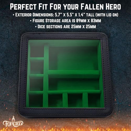 Forged Dice Co. RPG Character Shrine Display Case for Dice and DND Miniatures - Includes Travel Dice Tray and Display Lid - Compatible with Dungeons and Dragons Dice and Miniatures - Green - color: Green