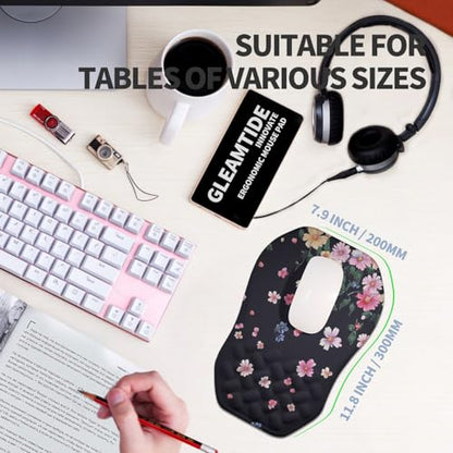 Ergonomic Raised Mouse Pad Wrist Support with Bilateral Slope Memory Foam Mousepad for Wrist Rest and Carpal Tunnel Pain Relief 11.8x7.9〃Flowers Bloom and Fade - color: Flowers Bloom and Fade