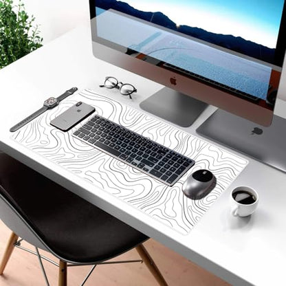 Large Gaming Mouse Pad Extended XXL Mouse Mat Long Desk Pad with Stitched Edges for Keyboard Home Office Gaming Work Big Desk Pad (35.4x15.7x0.12IN, 90x40),White Topographic - color: White Topographic