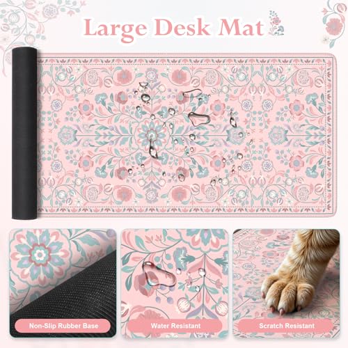 iLeadon Pink Desk Mat Set, Ergonomic Mouse Pad with Wrist Rest | Non-Slip Base Gaming Mouse Pad with Keyboard Wrist Pad, Anti-Fatigue Desk Mat with Wrist Support for Office Home - color: Pink