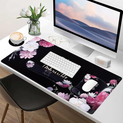 MEGREZ 4-in-1 Mouse Pad with Wrist Rest Ergonomic Memory Foam Desk Mat Set | ergonomic, anti-slip base, 4pcs set, desk pad, mouse wrist rest, keyboard rest, coaster, ideal for office & gaming - color: Black Nothing