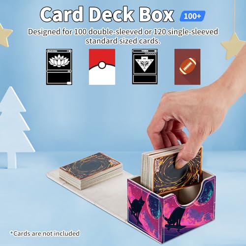 for MTG Commander Deck Box,Card Deck Box for Trading Yugioh MTG,Fits 100 Double Sleeved Cards,PU Leather Strong Magnet Case for Magic Commander TCG CCG,Cat Pink Sky - color: Cat Pink Sky