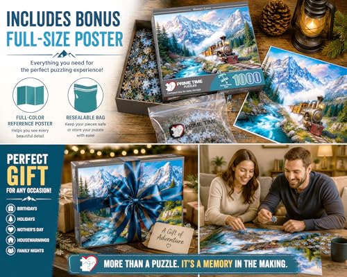 1000 Piece Jigsaw Puzzle for Adults - Mountain Express - A Steam Locomotive Train Thunders Down the Tracks - Challenging Puzzle Perfect for Game Nights - 1000 Piece for Adults. 20x27 inches - color: Mountain Express