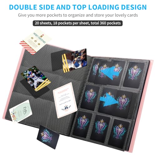 Card Binder, 360 Pockets Upgraded Trading Card Binders, Cards Collection Binder 9 Pocket, Side Loading Yugioh Binder Book Holder for MTG, TCG, Sport, Football, Baseball Collector Cards - Pink - color: Pink