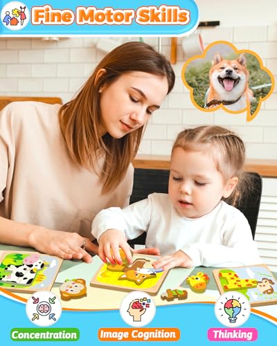 Benresive Wooden Toddler Puzzles, Montessori Toddler Toys for 1 2 Year Old | 6 Pcs Puzzles, 1 2 3 Year Old Girl Boy Great Gifts, Learning Educational Preschool Bolck Toys for 1 2 3 Year Old - style: 8 PCS