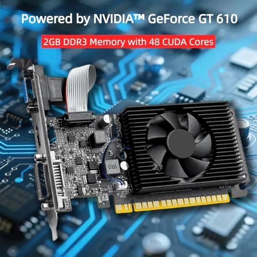 XUANMO NVIDIA GeForce 2.0 GT610 Low Profile PC 2GB Graphics Card 64bit 810MHZ, 2560x1600 PC Video Card, PCI Express 2.0, DVI VGA HDMI Video Gaming Graphics Card - color: GT610 2GB