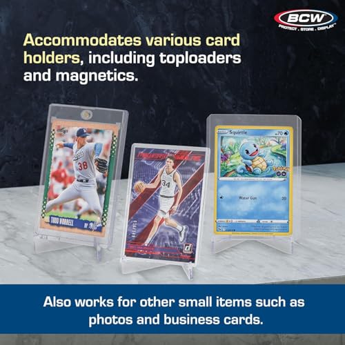 BCW Card Stands - Set of 10 | Crystal Clear Transparent Mini Easels for Picture Display | Durable & Sturdy Design | Perfect for Trading Cards, Sports Memorabilia, Use at Home, Office, Shop, and More