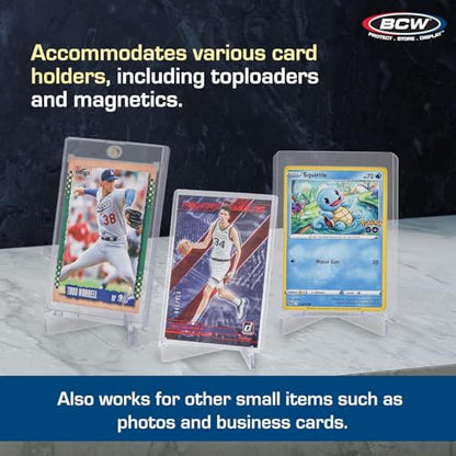 BCW Card Stands - Set of 10 | Crystal Clear Transparent Mini Easels for Picture Display | Durable & Sturdy Design | Perfect for Trading Cards, Sports Memorabilia, Use at Home, Office, Shop, and More