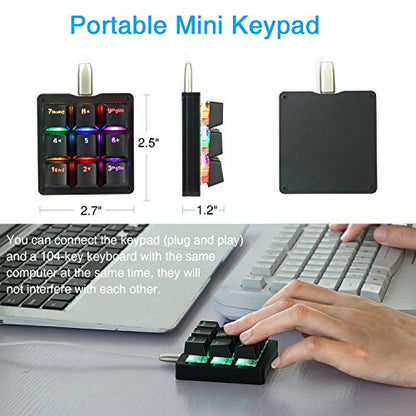 Koolertron One Handed Macro Mechanical Keyboard, RGB LED Backlit Portable Mini One-Handed Mechanical Gaming Keypad OSU! Keyboard 9 Fully Programmable Keys Red Switches - color: Black/Red Switches