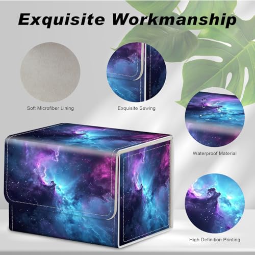 Card Game Storage Box TCG Deck Box MTG Card Box Organizer Trading Card Case Commander Deck Box TCG Card Storage Box Magnetic Closure Creative Pattern Up to 200 Cards, Blue And Purple Space Star - color: Blue And Purple Space Star