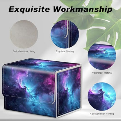 Card Game Storage Box TCG Deck Box MTG Card Box Organizer Trading Card Case Commander Deck Box TCG Card Storage Box Magnetic Closure Creative Pattern Up to 200 Cards, Blue And Purple Space Star - color: Blue And Purple Space Star