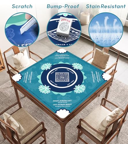 Mahjong Mat for Table, American Mahjong Mat, (Turquoise&Navy Blue) | 31.5" x 31.5",Anti-Slip, Noise-Reducing Gaming Mat for Mahjong/Poker/Board Games/Card Games/Dominoes - color: Turquoise&navy Blue