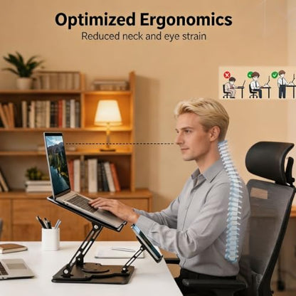 Laptop Stand for Desk with Quiet Cooling Fans - 2-in-1 Rotating Base with Phone Holder, Ergonomic Computer Stand, Aluminum Laptop Riser Foldable for Office Home fits MacBook Air Pro, Dell, HP (silver) - color: white