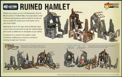 Warlord Bolt Action Ruined Hamlet 3 Buildings 1:56 WWII Military Wargaming Diorama Plastic Model Kit, Small, Unpainted