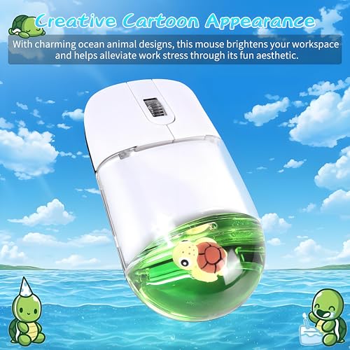 Wireless Mouse -Cute Clear Aqua Design, Water Mouse with Optical Precision, Silent Clicks, Lightweight & Floating Animal Transparent Retro Style for Home Office, Great for Kids & Adult(Turtle-Green) - color: Turtle-Green