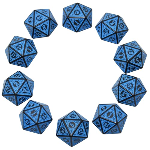 SmartDealsPro 10-Pack Retro 26mm Large 20 Sided Dice D20 Polyhedral Dice for DND RPG MTG Table Game(Retro Blue) - color: Retro Blue