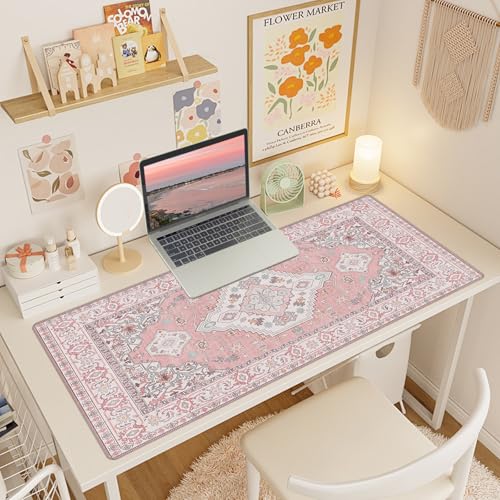 Baziabbo Pink Desk Mat,XXL Extended Large Mouse Pad,Gaming Mousepad with Stitched Edge,Non-Slip Rubber Base Keyboard Desk Pad for Home Office Study Game (Pink) - color: Pink