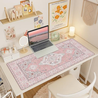 Baziabbo Pink Desk Mat,XXL Extended Large Mouse Pad,Gaming Mousepad with Stitched Edge,Non-Slip Rubber Base Keyboard Desk Pad for Home Office Study Game (Pink) - color: Pink
