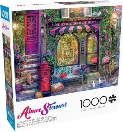 Buffalo Games - Love Letters Chocolate Shoppe - 1000 Piece Puzzle | Made in USA, Recycled Board, Finished Size 26.75 x 19.75 in, Includes Poster, Giftable, Frameable Art