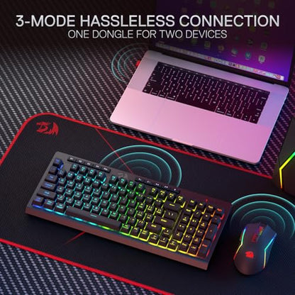Redragon S142 Combo, K515 PRO Membrane Gaming Keyboard, M693 4800 DPI Mouse | 4 On-the-Fly Combos, No Software Needed, 0-Delay Cordless Both Devices, 7-Button Precision, Shared Dongle, On-Board CPI Mice - color: S142