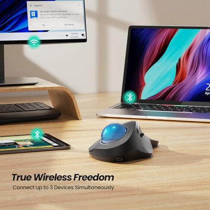 Nulea M505A Wireless Trackball Mouse Ergonomic 44mm Index Finger Control | Rechargeable rollerball mouse with 5 DPI levels,Bluetooth connection,smooth tracking,compatible with PC Mac Windows-Blue - color: B-Blue