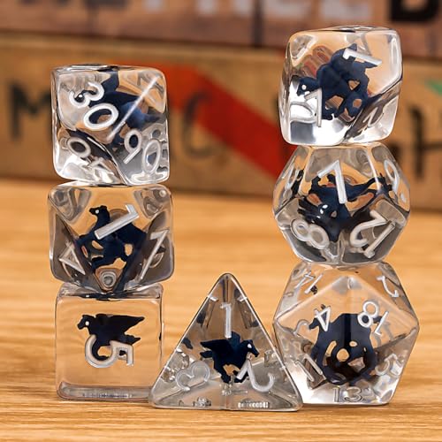 DND Resin Fly Horse Dice Set, D&D Polyhedral Dice for Dungeons and Dragons RPG, MTG Role Playing Games D and D Dice 7pc D20 D12 D10 D8 D6 D4 - color: Fly Horse