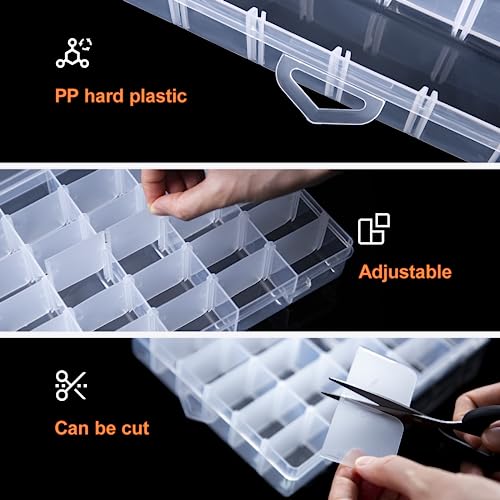 Gospire 2PCS 36 Grids Clear Plastic Jewelry Box Organizer Storage Container with Removable Dividers - color: Clear-36 Grids*2