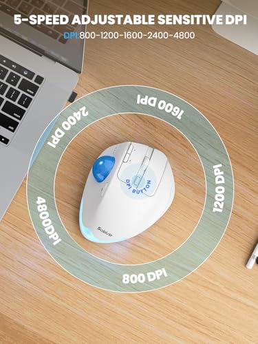 Wireless Trackball Mouse, Adjustable Angle Rechargeable Backlit-White Mouse | MAM1 Pro Ergonomic Mouse Rollerball Thumb mice with 5 Level DPI, 3 Devices Connection (USB & Bluetooth ) for PC, Windows - color: White Mouse