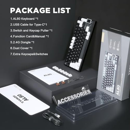 YUNZII AL80 75% Wireless Aluminum Mechanical Keyboard(Black, Cocoa Cream) | QMK/VIA, Smart LCD Display and Knob, Hot Swap, Gasket Structure, BT/2.4G/USB-C, RGB Keyboard for Gaming/Win/Mac - color: Black, size: Cocoa Cream V2 Switch