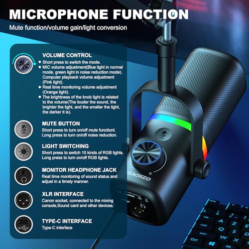 AK-10 USB Gaming Microphone with mic arm, Condenser Microphone for PC/MAC/PS4/PS5/Phone-Cardioid Mic with RGB Lighting（White） - color: Ivory
