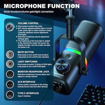 AK-10 USB Gaming Microphone with mic arm, Condenser Microphone for PC/MAC/PS4/PS5/Phone-Cardioid Mic with RGB Lighting（White） - color: Ivory