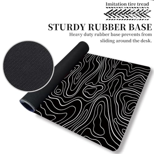 HGWALP Large Gaming TOPO Keyboard Mouse Pad Black Topographic Mouse Pad with Anti-Slip Rubber Base, Extended XXL Long Gaming Mousepad Big Mouse Pads for Desk,31.5 X 11.8 Inch - color: Black Topo