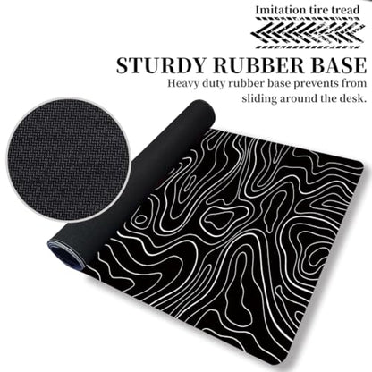 HGWALP Large Gaming TOPO Keyboard Mouse Pad Black Topographic Mouse Pad with Anti-Slip Rubber Base, Extended XXL Long Gaming Mousepad Big Mouse Pads for Desk,31.5 X 11.8 Inch - color: Black Topo