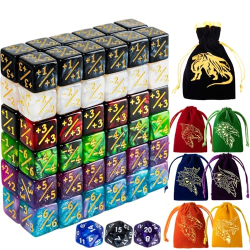 82 Pack Magic The Gathering Counter Dice Set 72 Pcs D6 MTG Dice Life Counters Tokens for Magic Card Game Accessories with 3 Pcs Rolling Dice 7 Pcs Drawstring Bags - color: 6 Colors