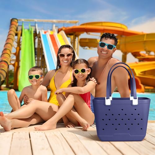 X-Large Rubber Beach Tote Bag, 18.9 "L x 9.4 "W x 13.8 "H Waterproof EVA Beach Totes with Zipper Pocket - color: Midnight Blue