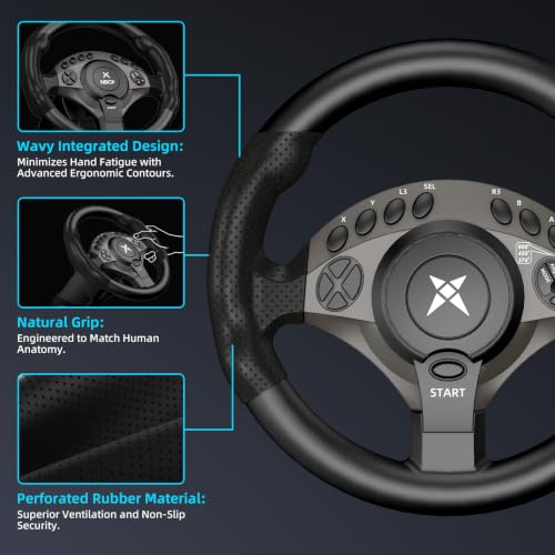 DOYO F9 Pro 900° Gaming Steering Wheel with H-Shifter & Linear Pedals, Hall Effect Precise Linear Steering, Dual Mode Switch, Adjustable Tilt Height Sim Racing Wheel for PC PS3 Truck Drift Games - color: Black-270/450/900° Sequential Shifter
