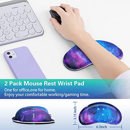 Mouse Wrist Rest, Canjoy 2 Pack Wrist Rest for Mouse Memory Foam Wrist Pad | Soft Fabric Mouse Wrist Rest Pad Support Cushion with Anti-Skid Rubber Base,Ergonomic Pain Relief Mouse Hand Rest - color: Blue Galaxy