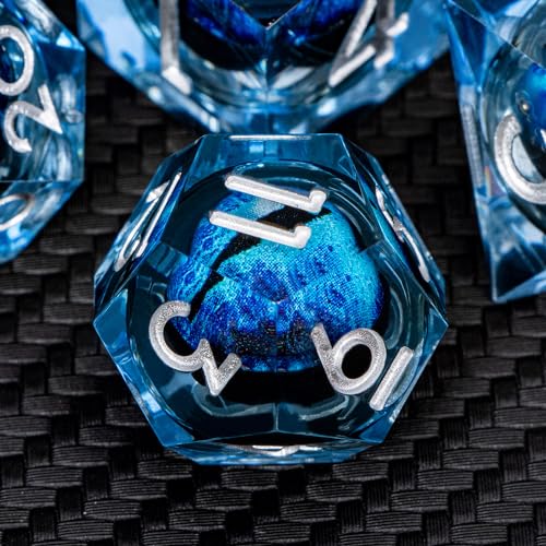 ARUOHHA DND Resin Dice Dragon Eye Dice Liquid Core Blue Sharp Edged Dice Set with Gift Box, Dungeons Polyhedral D and D Dice Set Compatible with D&D Role Playing Game D20 D12 D10 D8 D6 D4 - color: Ly02-blue