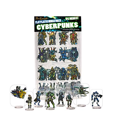 Arcknight Flat Plastic Miniatures: Cyberpunks; 56 Unique Sci-Fi-Themed Minis for Starfinder; Affordable, Skinny Figurines for SF, Shadowrun, and Other Tabletop RPG Games