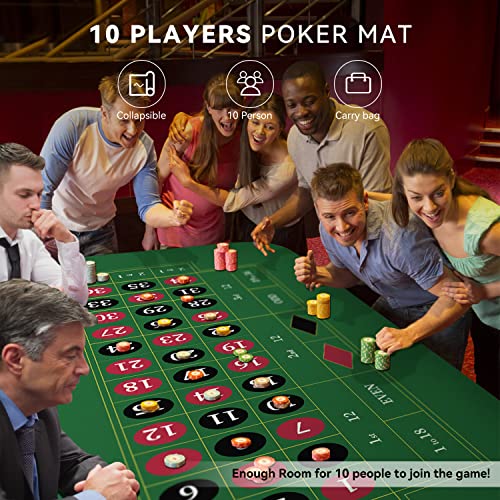YUZPKRSI 70" x 35" Roulette Casino Mat, Roll-up Poker Mat for Table with Carrying Bag, Professional Poker Table Mat Layout, Non-Slip Rubber Poker Table Top Cover for Parties, Poker Game Night - color: Dark Green-roulette