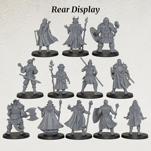 AUSPDICE 25mm DND Minis Figurine for Dungeon Masters & RPG Gift AS990 | Unpainted Ultimate 12 Pcs Heroic Adventurer Party -1:64 Scale Multi-Class TTRPG Human Miniatures Tabletop Gaming Miniatures
