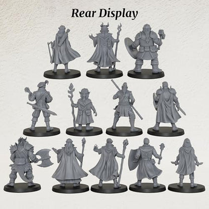 AUSPDICE 25mm DND Minis Figurine for Dungeon Masters & RPG Gift AS990 | Unpainted Ultimate 12 Pcs Heroic Adventurer Party -1:64 Scale Multi-Class TTRPG Human Miniatures Tabletop Gaming Miniatures