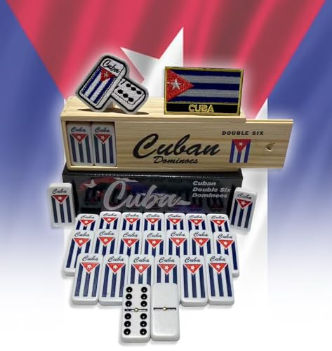 PRK 14 Cuban Style Double Six Dominoes – 28 Classic White Tiles with Black Pips – Includes Wooden Case – Bold, Durable, and Ready for Friends
