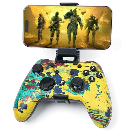 Wzuiсov RGB Wireless Game Controller for Switch/PC/iPhone/Android - Bluetooth & USB-C Wired with Phone Mount, USB C to A Adapter, Tablet, TV Box & Tesla Compatible - color: Greed&Yellow